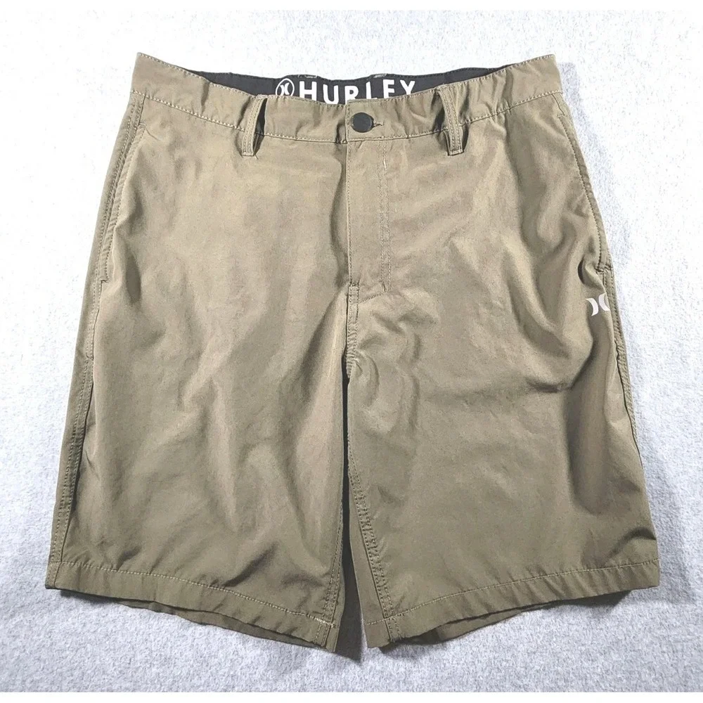 Hurley Mens Hybrid Shorts Olive Green Heather Stretch Walk Shorts Size 34